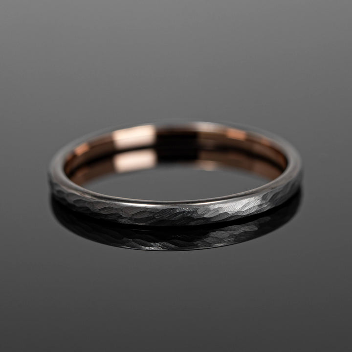 Gunmetal Hammered Rose Gold Wedding Ring - in 2mm Width