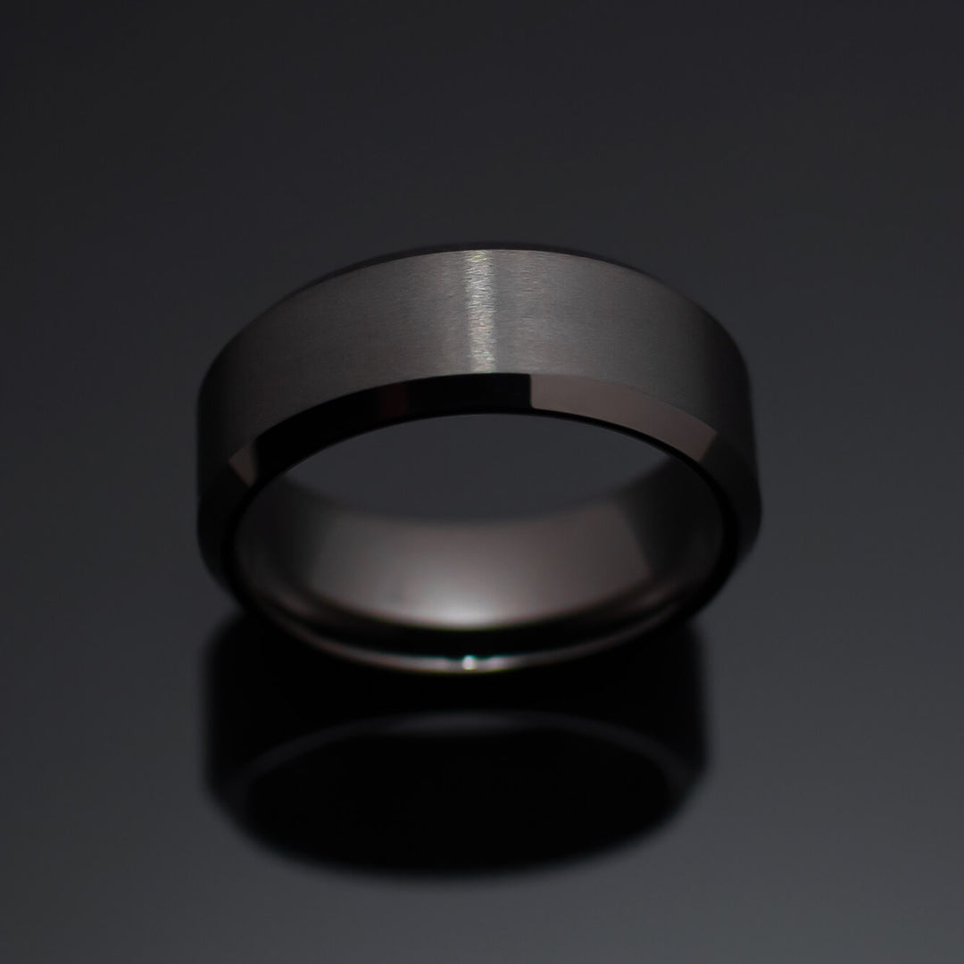 Gunmetal Brushed Beveled Wedding Ring - in 8mm Width