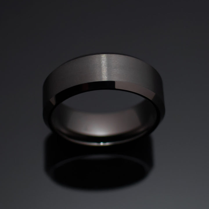 Gunmetal Brushed Beveled Wedding Ring - in 8mm Width