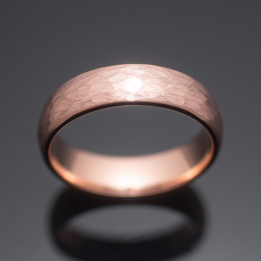 Rose Gold Hammered Wedding Band Set | His and Hers | 2mm/6mm Bands