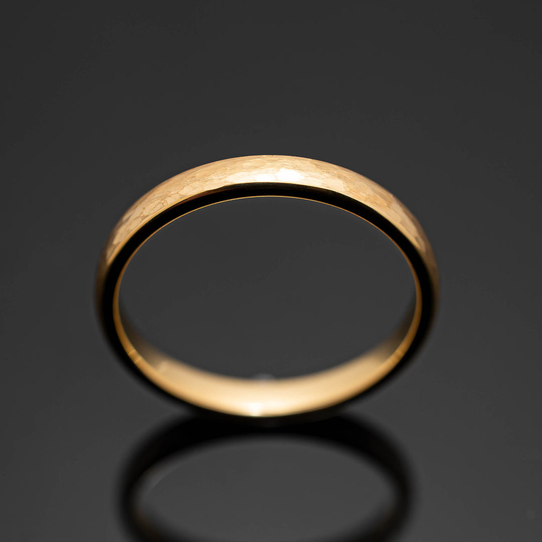 Gold Hammered Tungsten Wedding Band Ring - in 3mm Width