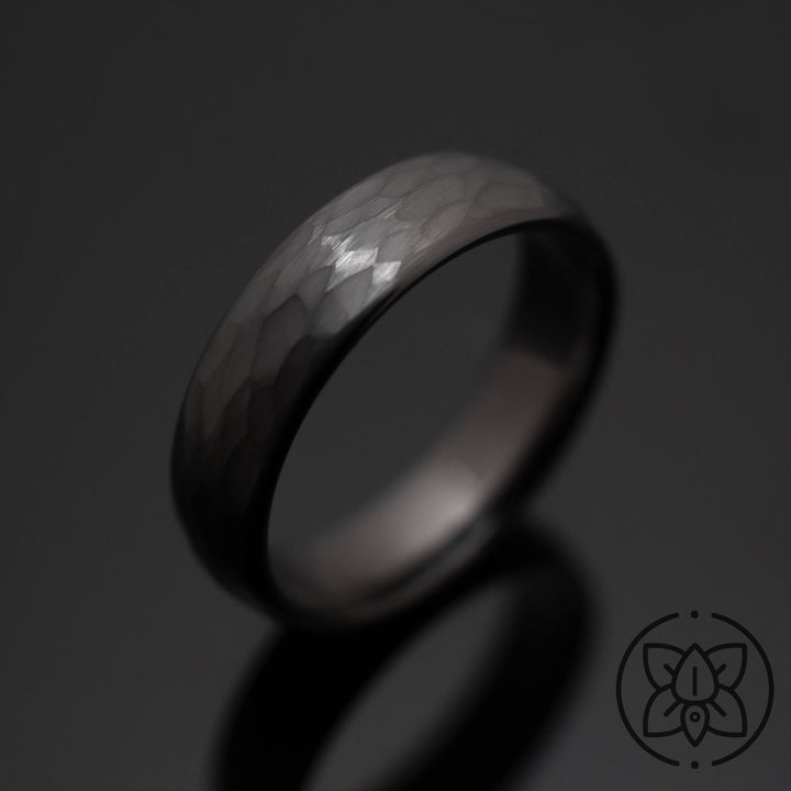 Gunmetal Hammered Tungsten Wedding Band Ring - in 6mm Width