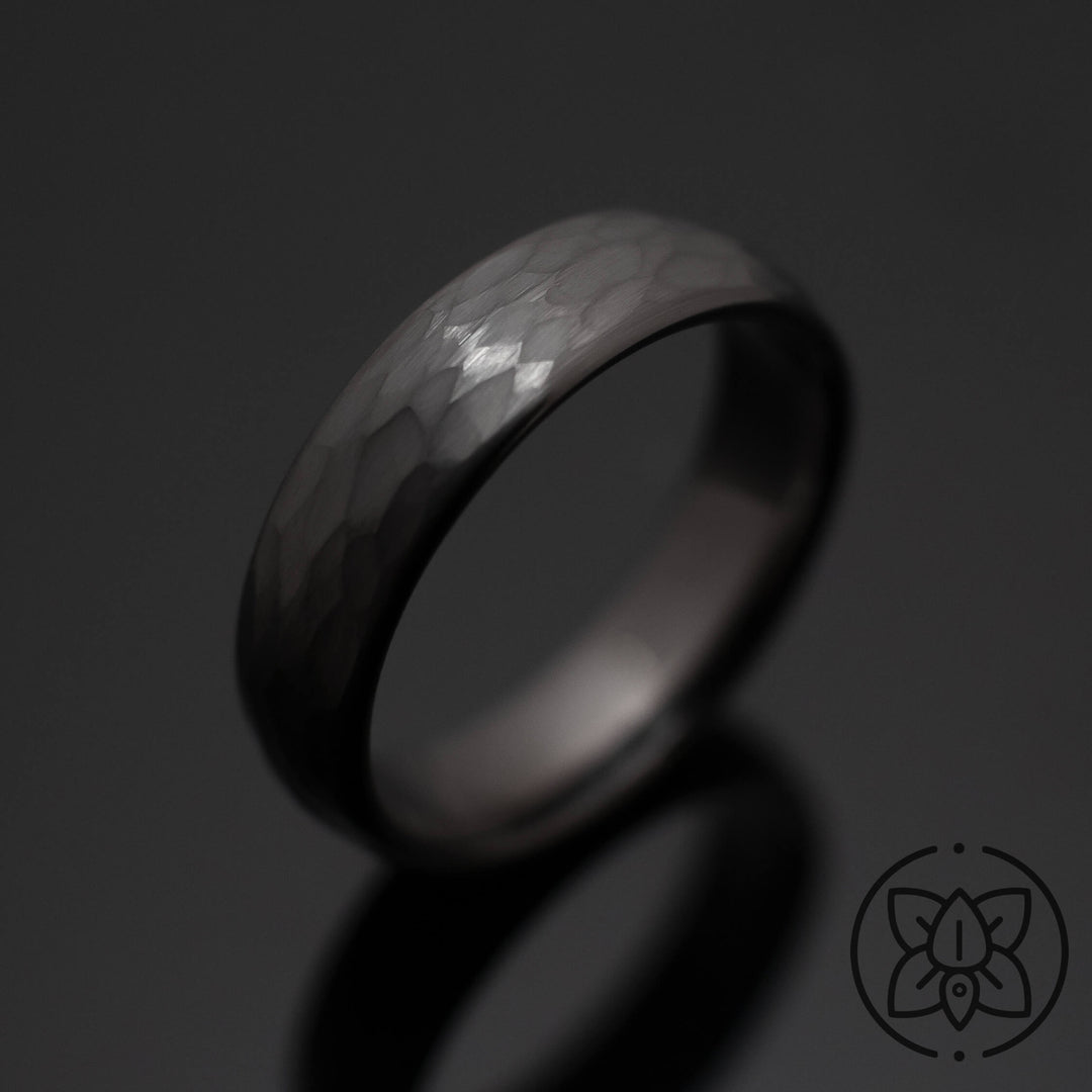 Gunmetal Hammered Wedding Band Set | His and Hers | 2mm/6mm Bands