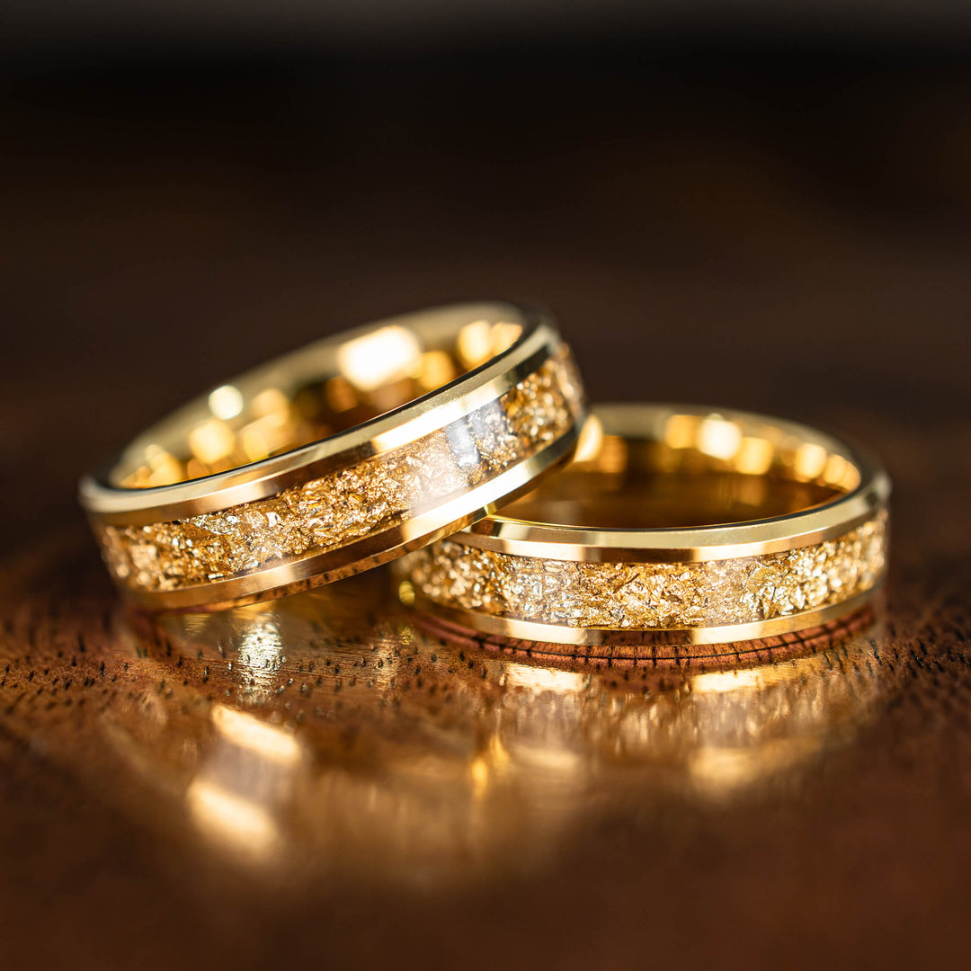 Gold 18k Gold Leaf Tungsten Wedding Band Ring - in 6mm Width