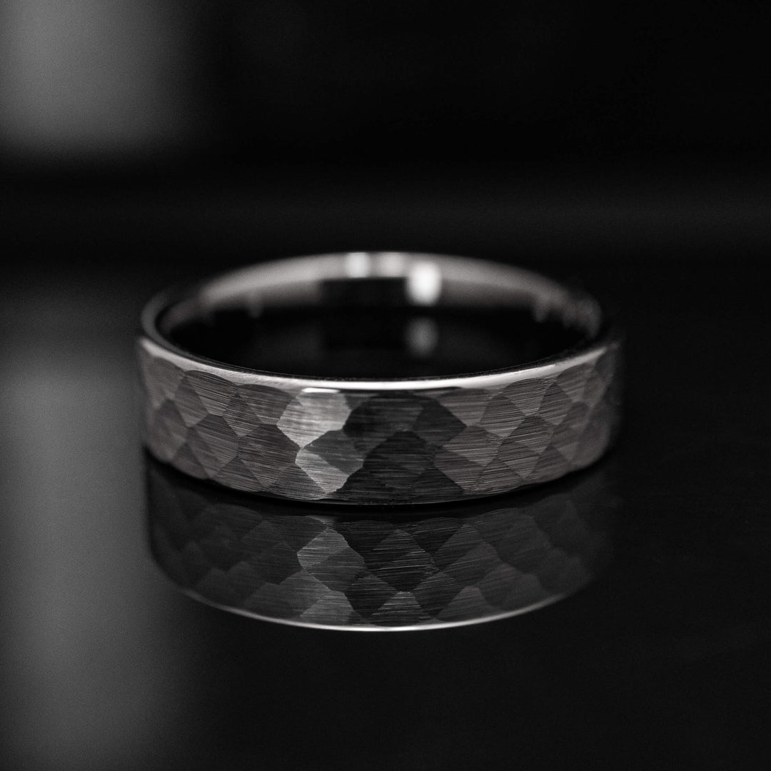 Black Halo Hammered Wedding Band - in 6mm Width