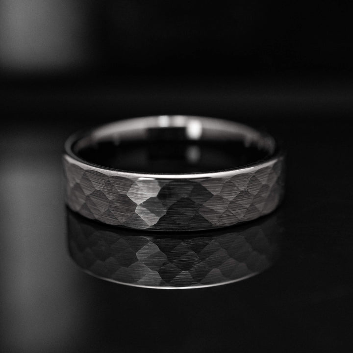 Black Halo Hammered Wedding Band - in 6mm Width