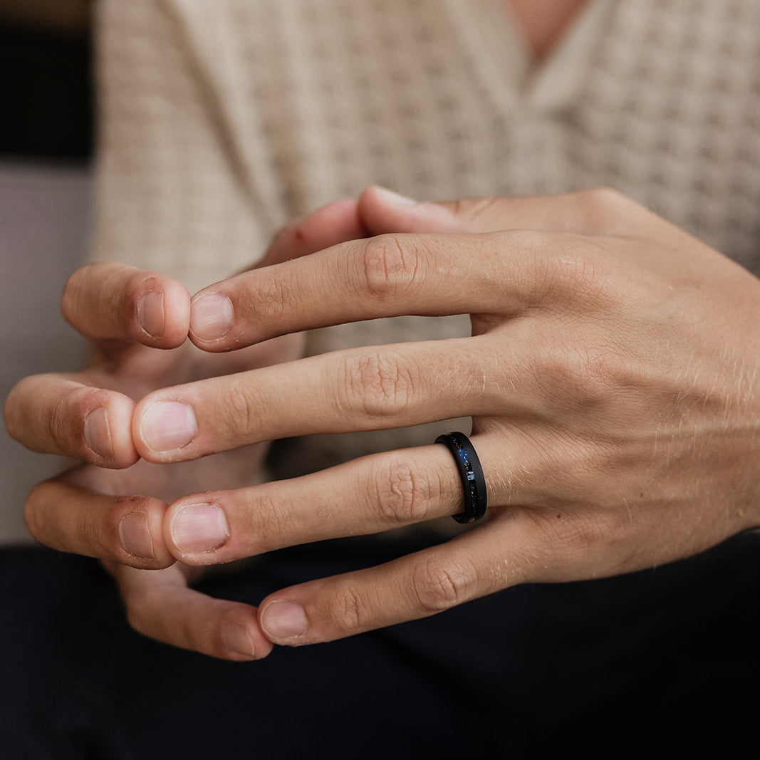 Black Meteorite Sandblasted Wedding Ring - in 6mm Width