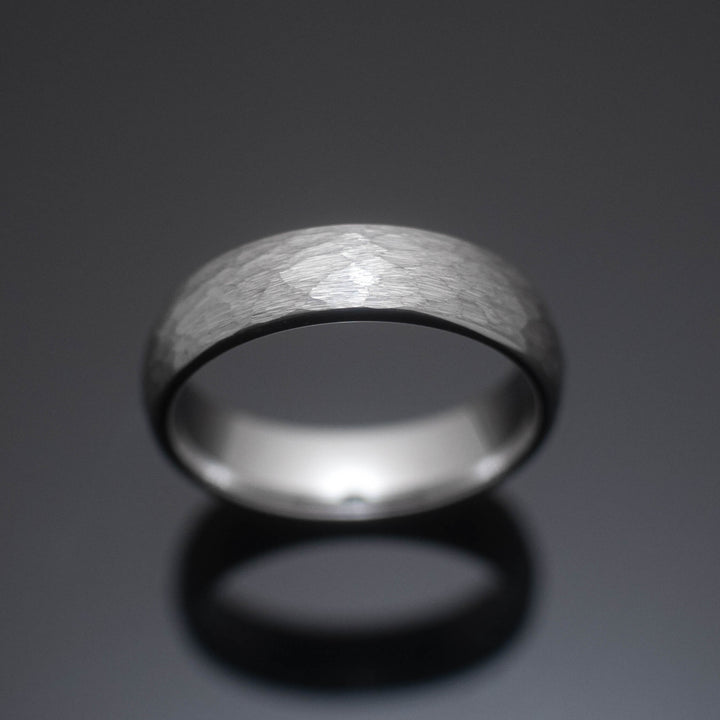 Silver Hammered Tungsten Carbide Wedding Band - in 6mm Width