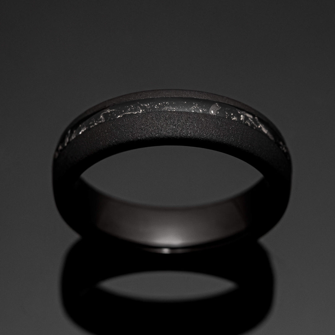 Black Meteorite Sandblasted Wedding Ring - in 6mm Width