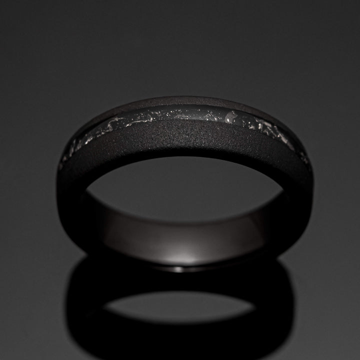 Black Meteorite Sandblasted Wedding Ring - in 6mm Width