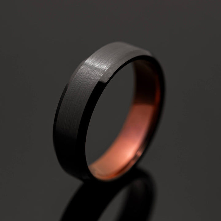 Black Obsidian Brushed Tungsten Wedding Band with Red Inlay - in 6mm Width