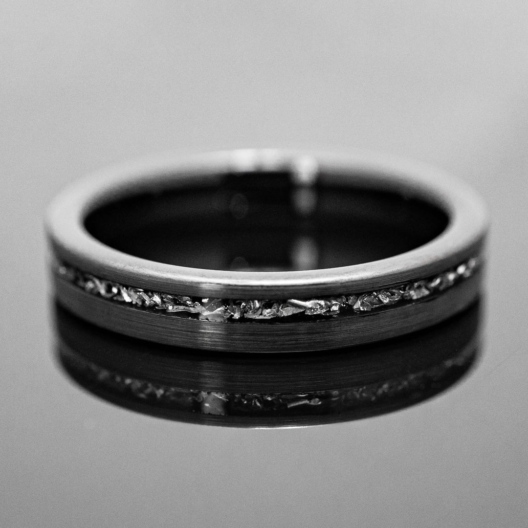 Black Meteorite Brushed Wedding Ring - in 4mm Width