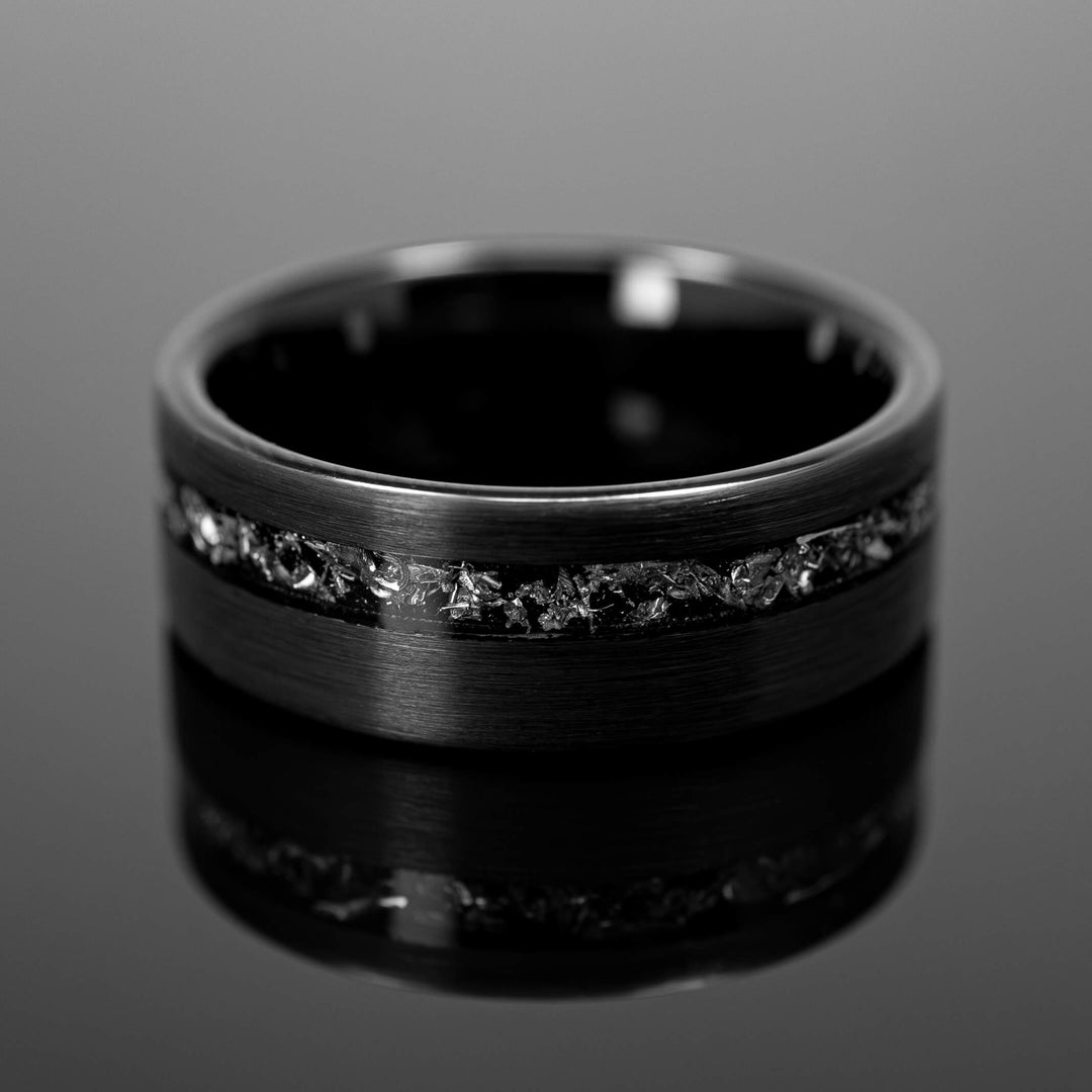 Black Meteorite Brushed Wedding Ring - in 8mm Width