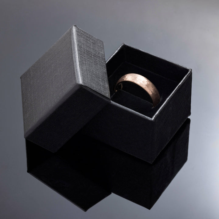 Rose Gold Hammered Wedding Band Set | His and Hers | 2mm/6mm Bands