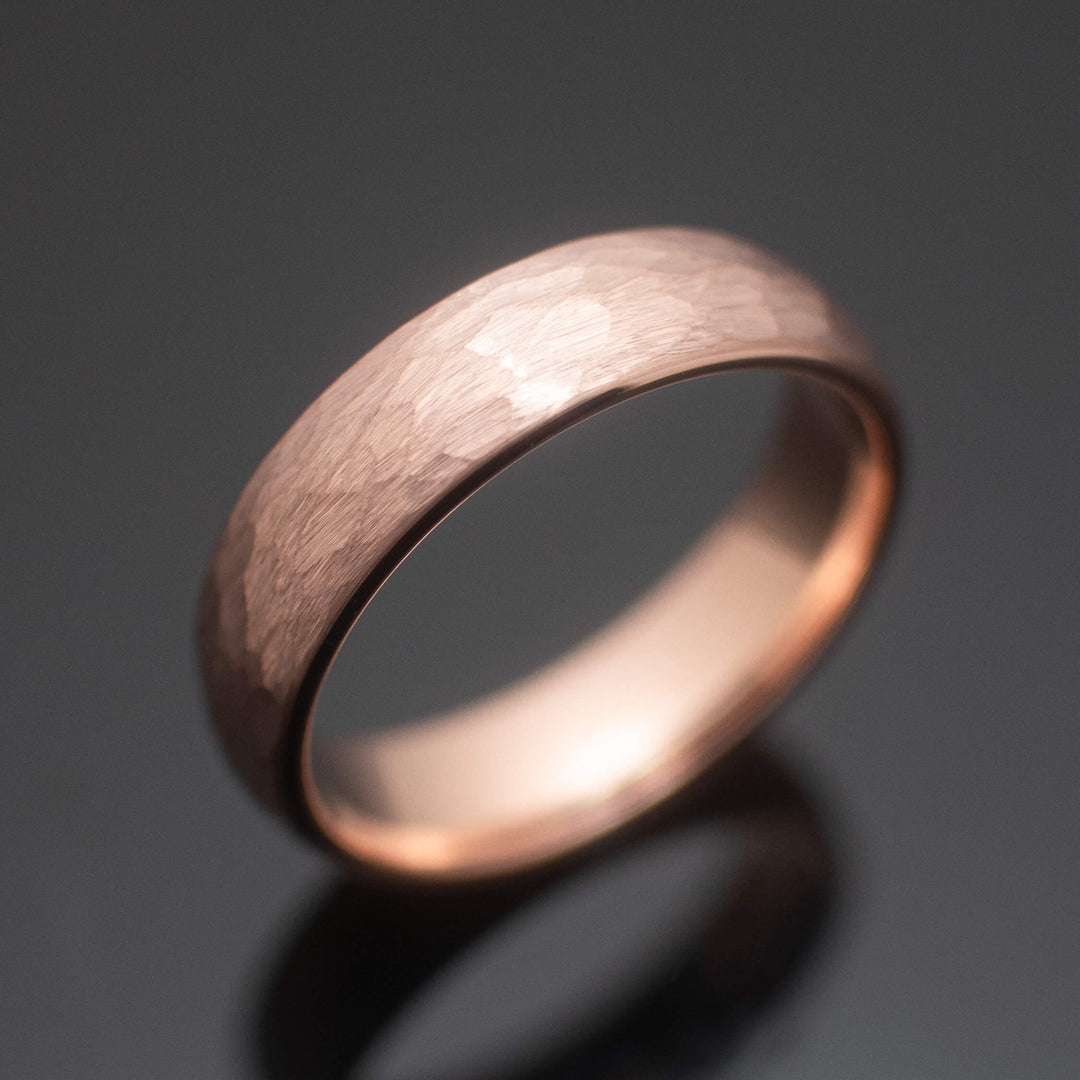 Rose Gold Hammered Wedding Band Set | His and Hers | 2mm/6mm Bands