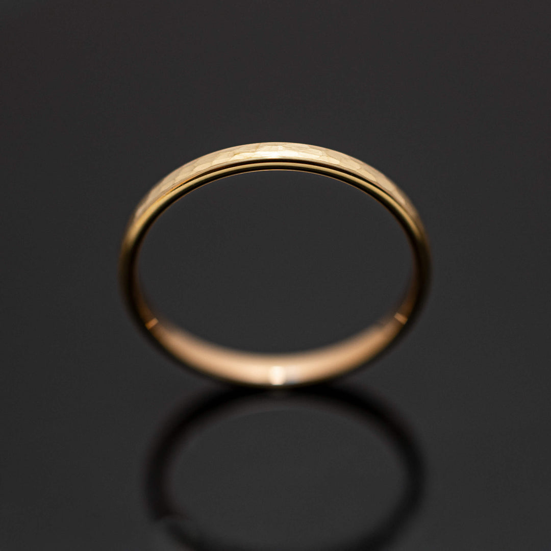 Hammered Brushed Yellow Gold Tungsten Band with Rose Gold inlay - in 2mm Width