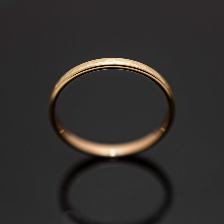 Hammered Brushed Yellow Gold Tungsten Band with Rose Gold inlay - in 2mm Width