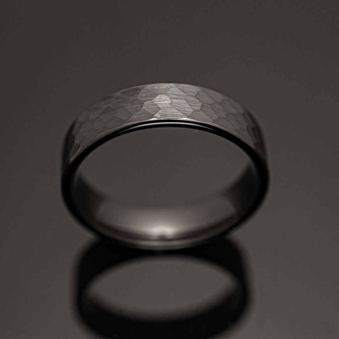 Black Halo Hammered Wedding Band - in 6mm Width