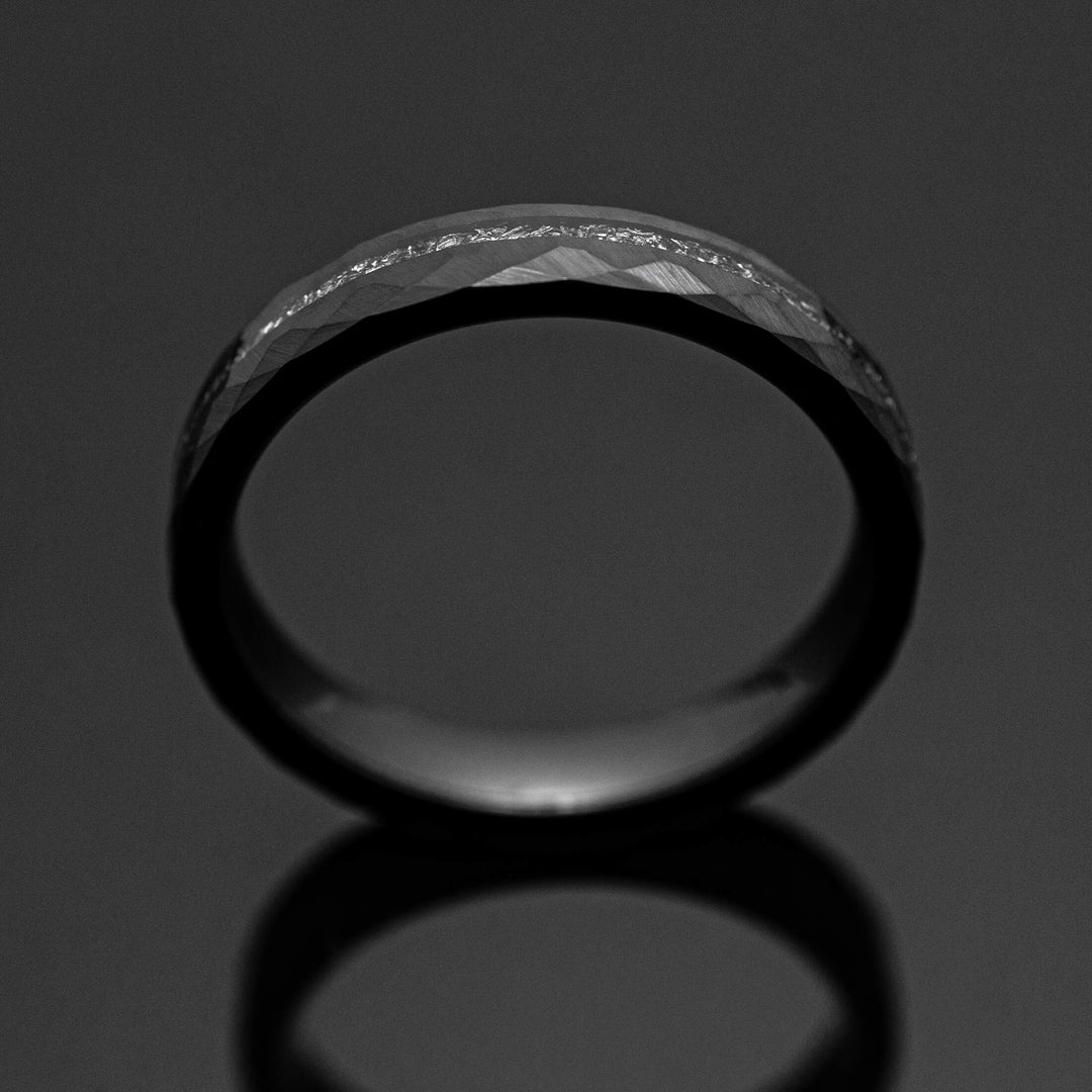 Black Hammered Meteorite Wedding Ring - in 4mm Width