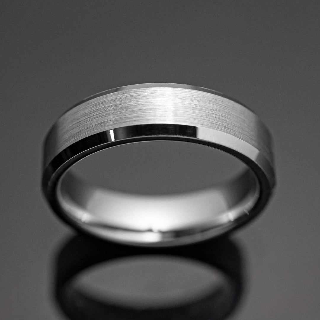 Silver Brushed Beveled Wedding Ring - in 6mm Width
