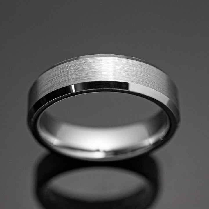 Silver Brushed Beveled Wedding Ring - in 6mm Width
