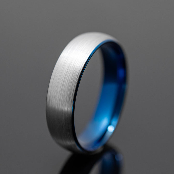 Silver Brushed Tungsten Wedding Ring with Blue inlay - in 6mm Width