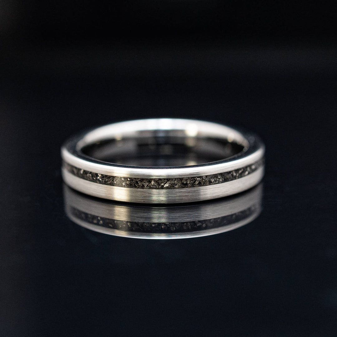 Silver Brushed Meteorite Tungsten Wedding Ring Set | His and Hers | 4mm/6mm Widths