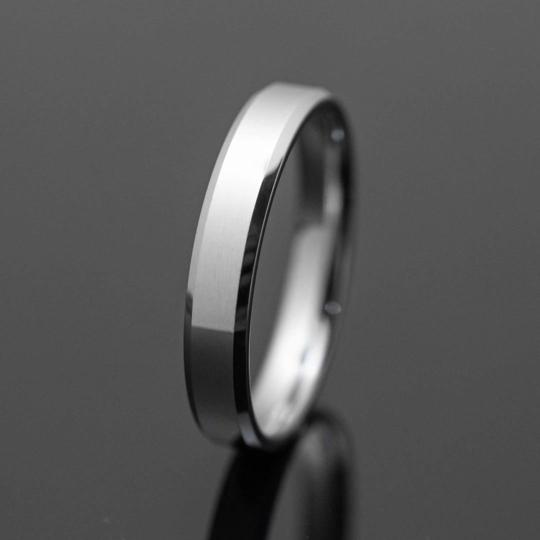 Silver Polished Tungsten Wedding Ring - in 4mm Width