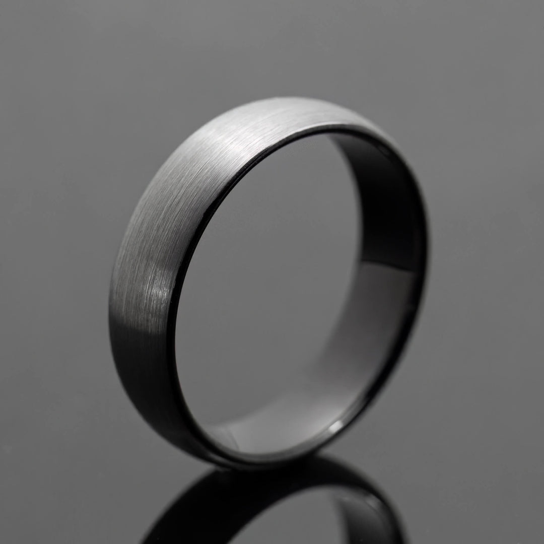 Silver Brushed Obsidian-style inlay Tungsten Wedding Ring - in 6mm Width