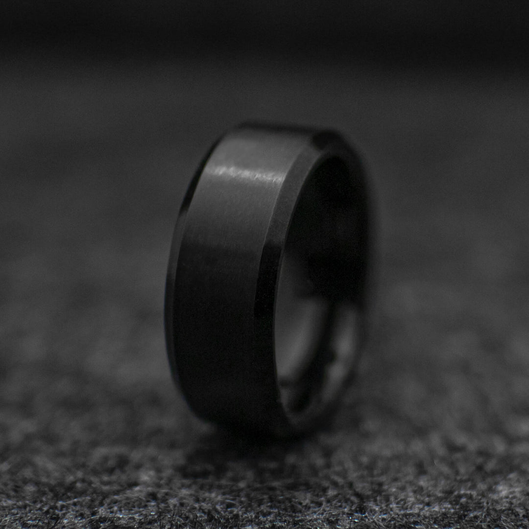 Black Obsidian Brushed Wedding Ring - in 8mm Width