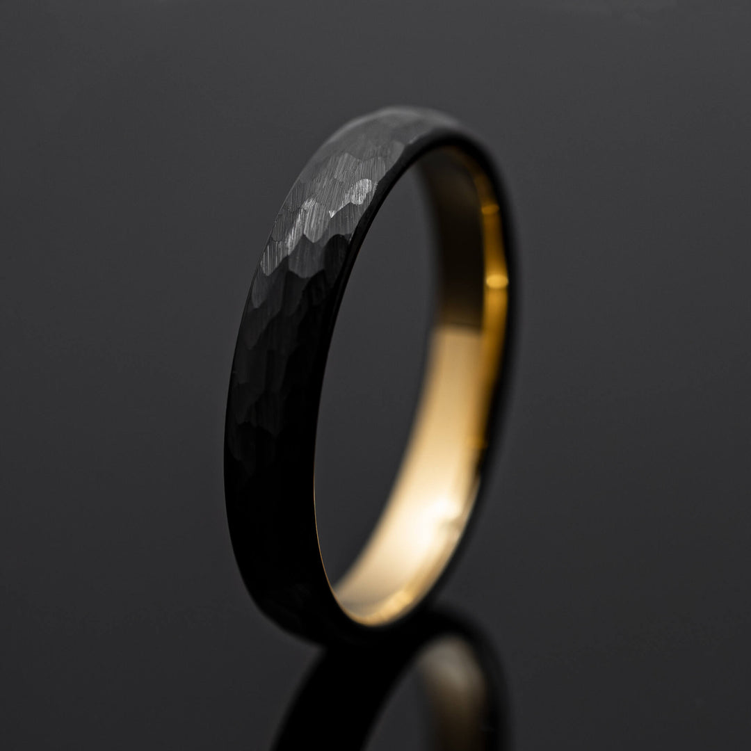 Hammered Black Gold Obsidian Tungsten- in 4mm Width