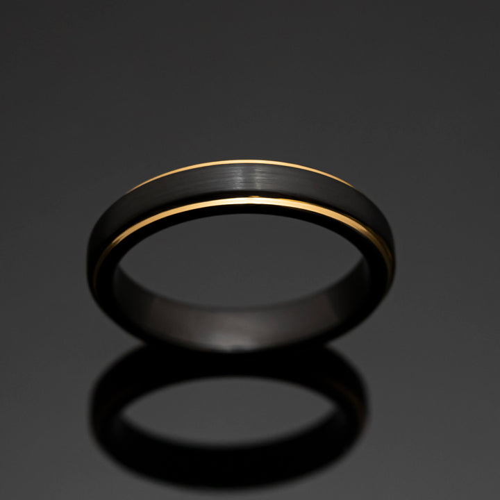 Black 4mm Obsidian Gold Tungsten Carbide Ring, Black Wedding Bands for her, 4mm width ring, Wedding Ring Gift