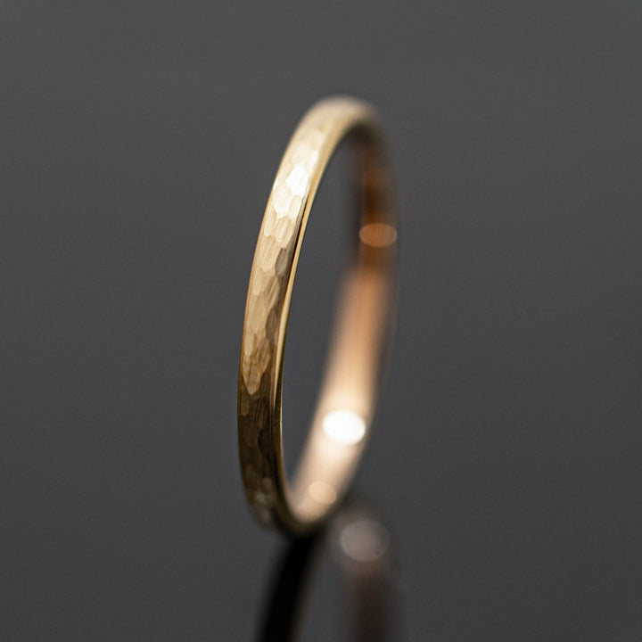 Hammered Brushed Yellow Gold Tungsten Band with Rose Gold inlay - in 2mm Width