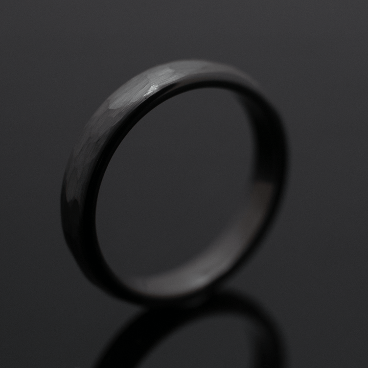 Gunmetal Hammered Wedding Band Set | His and Hers | 4mm/6mm Bands