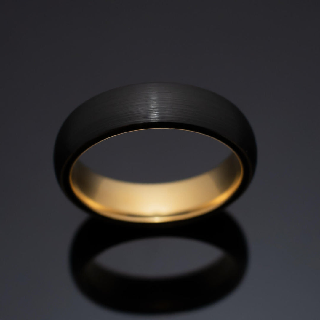 Black BRUSHED Gold Obsidian-Style Tungsten Wedding Band - in 6mm Width