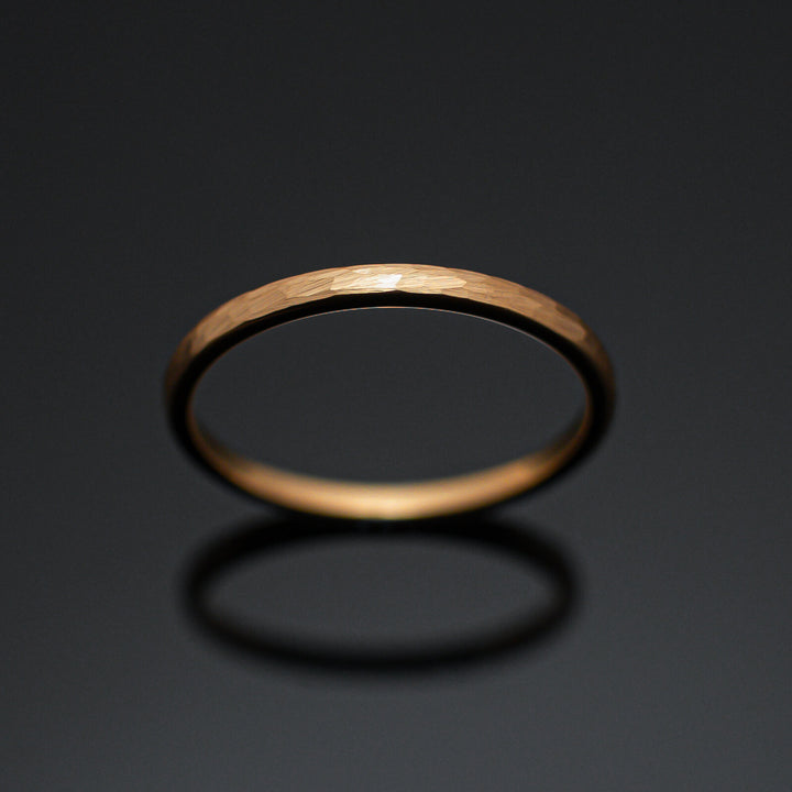 Hammered Brushed Yellow Gold Tungsten Band- in 2mm Width