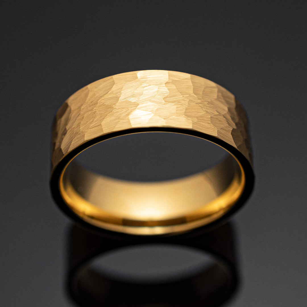 Gold Halo Hammered Wedding Band - in 8mm Width