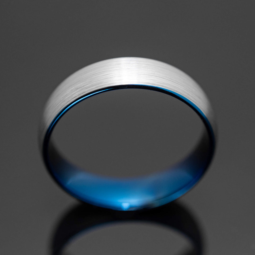 Silver Brushed Tungsten Wedding Ring with Blue inlay - in 6mm Width