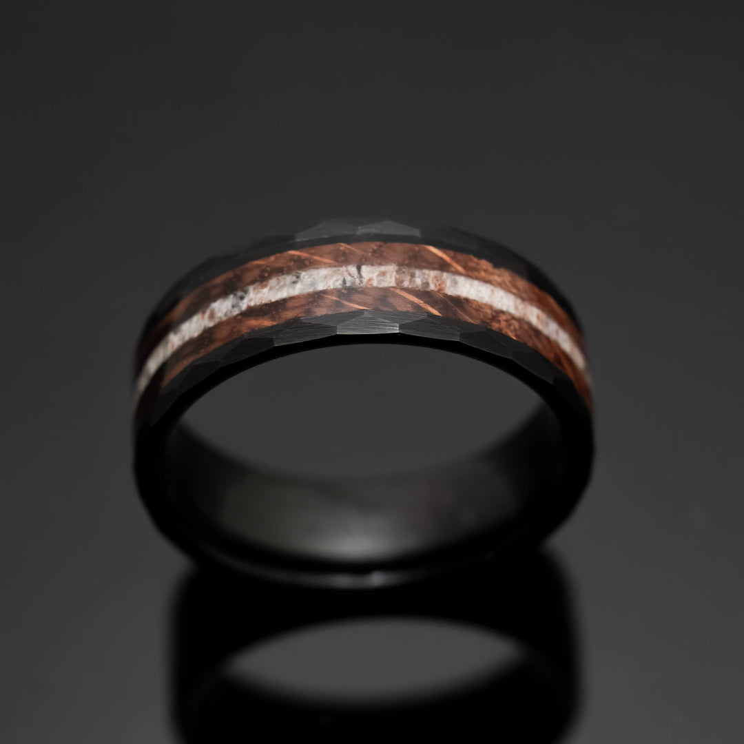 Charred Whiskey Barrel and Antler inlay - in 8mm Width