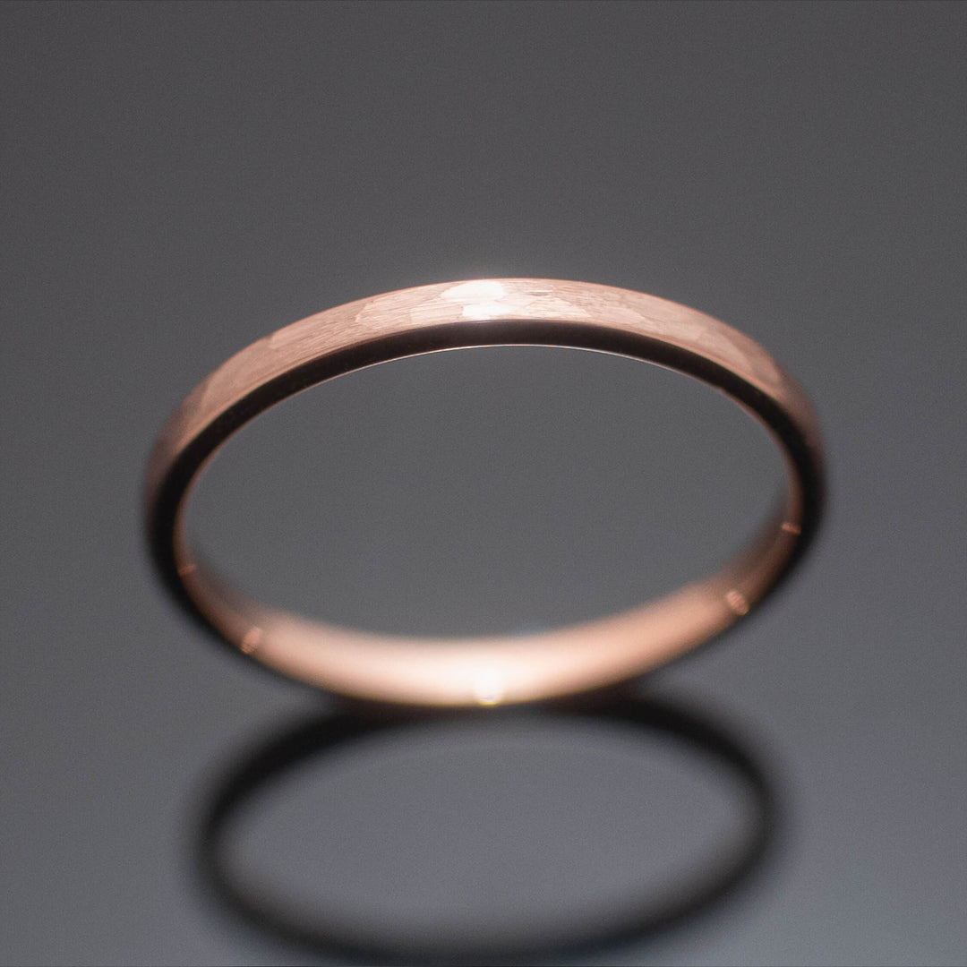 Rose Gold Hammered Wedding Band Set | His and Hers | 2mm/6mm Bands