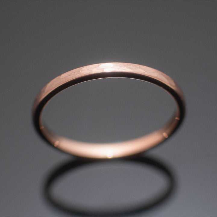 Rose Gold Hammered Wedding Band Set | His and Hers | 2mm/6mm Bands