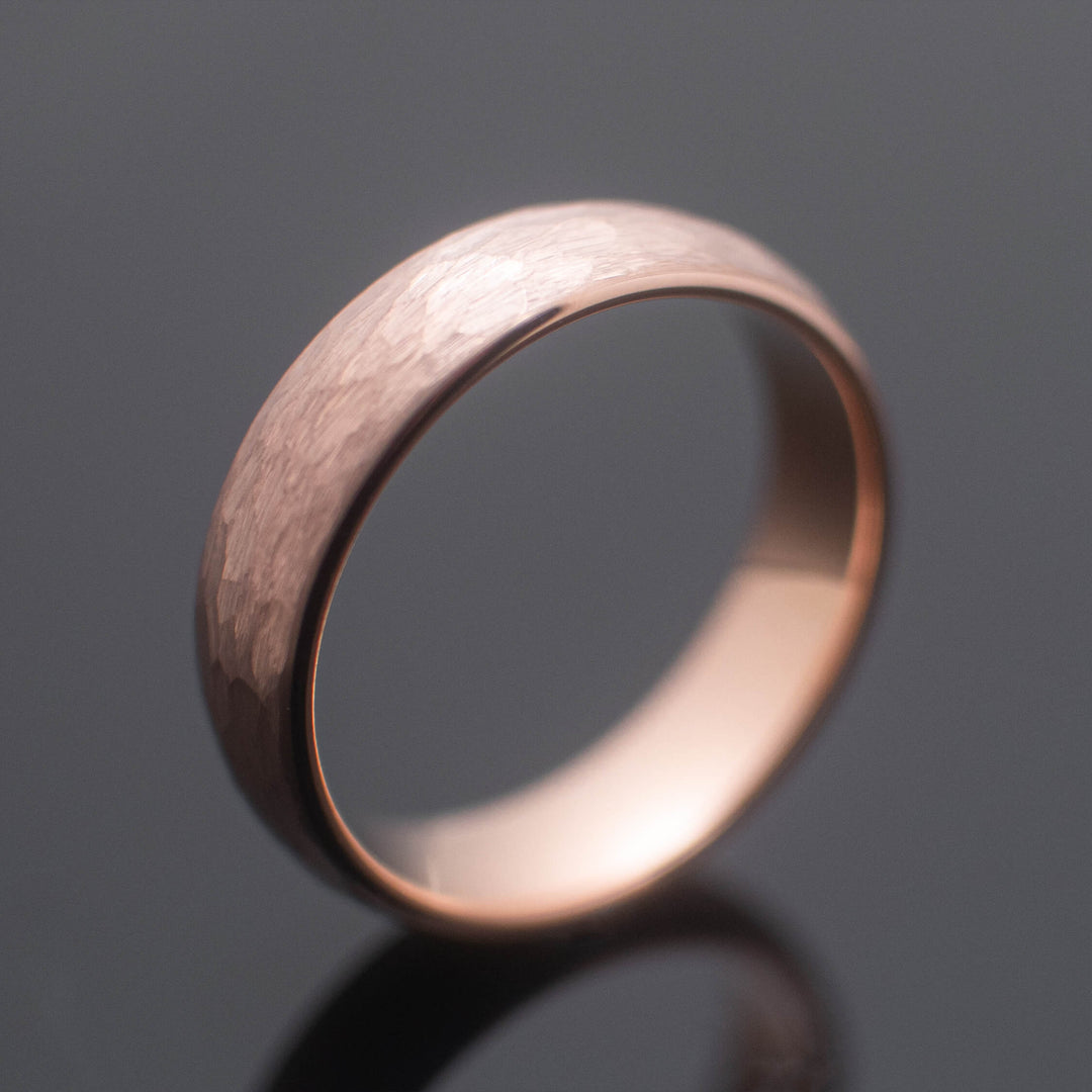 Rose Gold Hammered Wedding Band Set | His and Hers | 2mm/6mm Bands