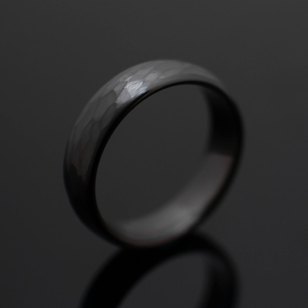 Gunmetal Hammered Tungsten Wedding Band Ring - in 6mm Width