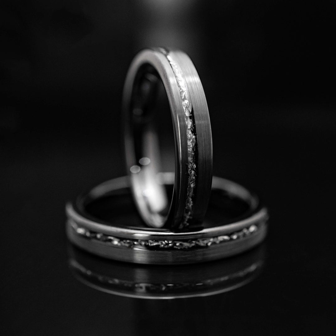 Black Meteorite Brushed Wedding Ring - in 4mm Width