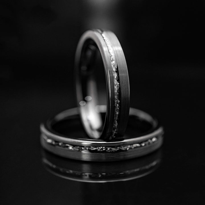 Black Meteorite Brushed Wedding Ring - in 4mm Width