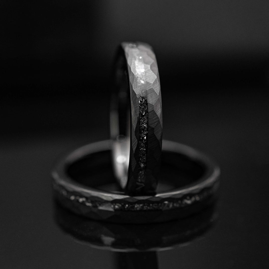 Black Hammered Meteorite Wedding Ring - in 4mm Width