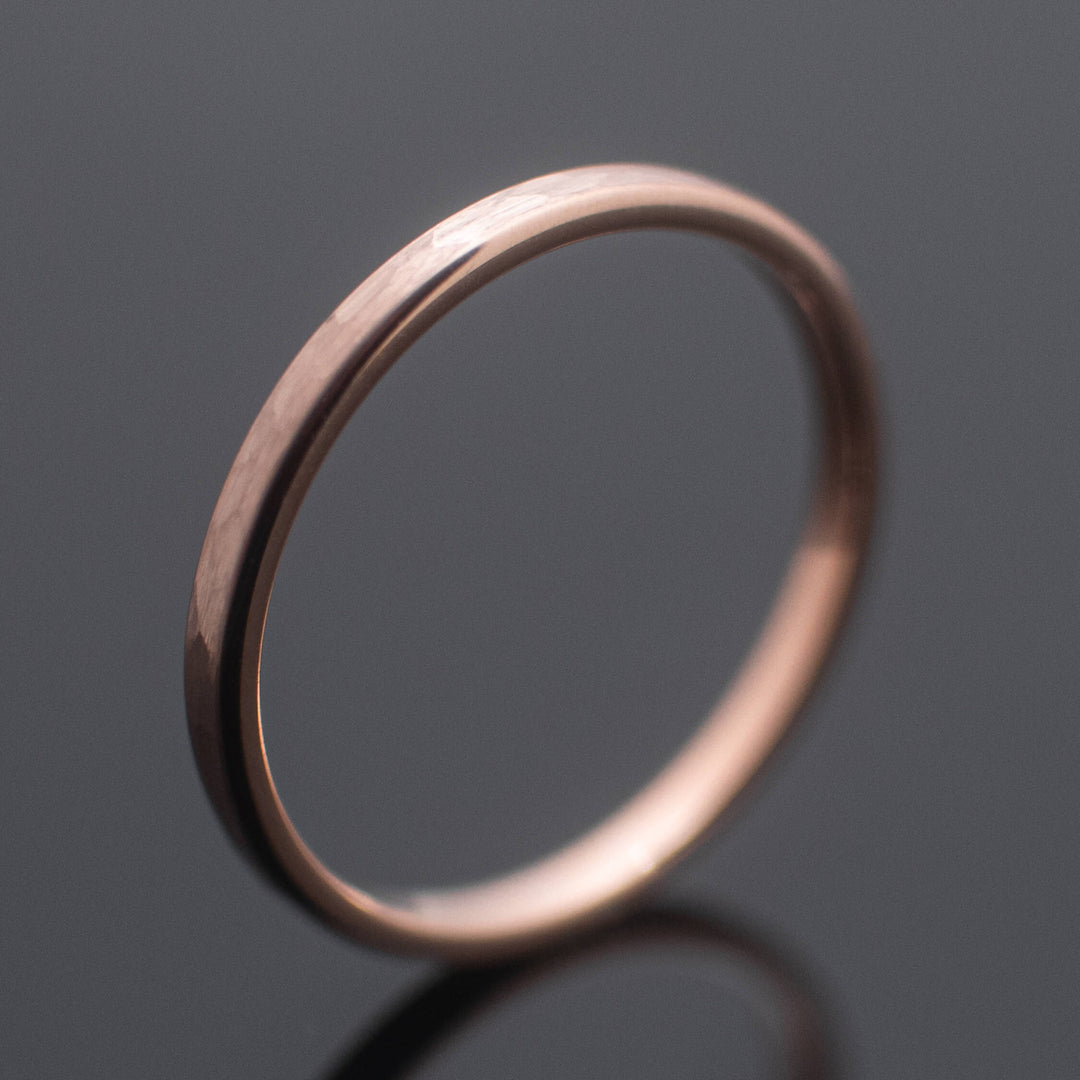 Rose Gold Hammered Wedding Band Set | His and Hers | 2mm/6mm Bands