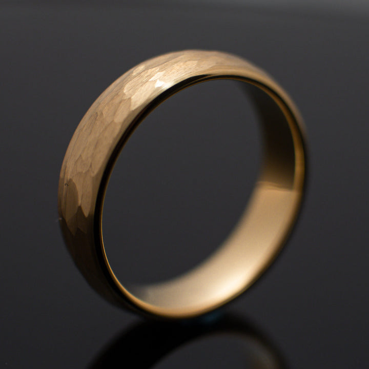 Gold Hammered Tungsten Wedding Band Ring - in 6mm Width