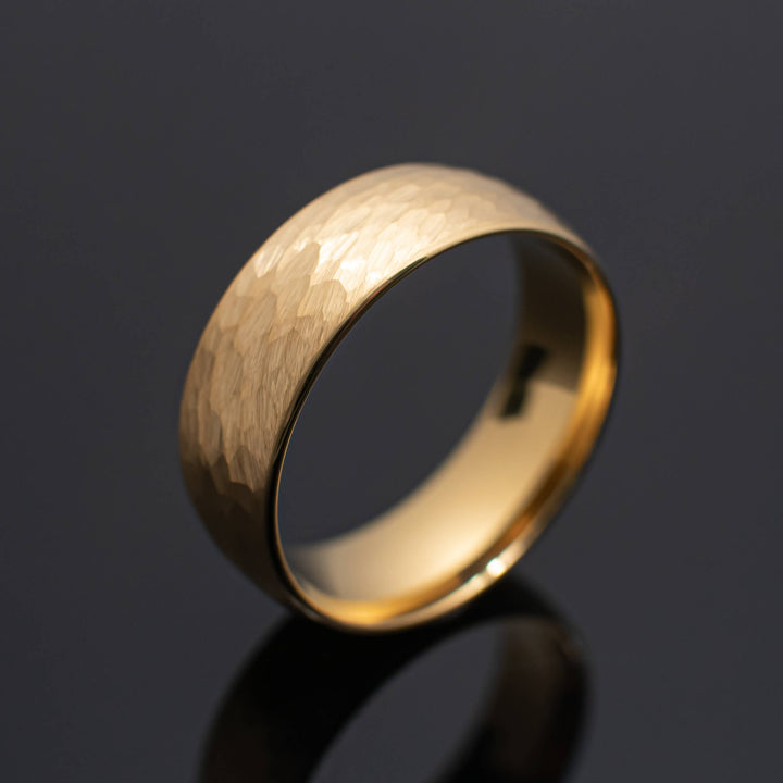 Gold Hammered Tungsten Wedding Band - in 8mm Width