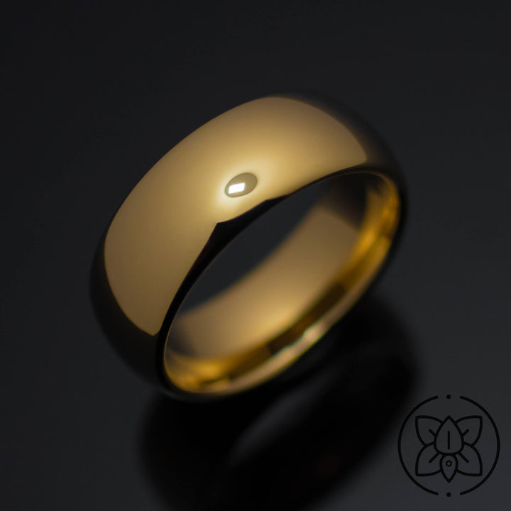 Polished Yellow Gold* Tungsten Wedding Band - in 8mm Width